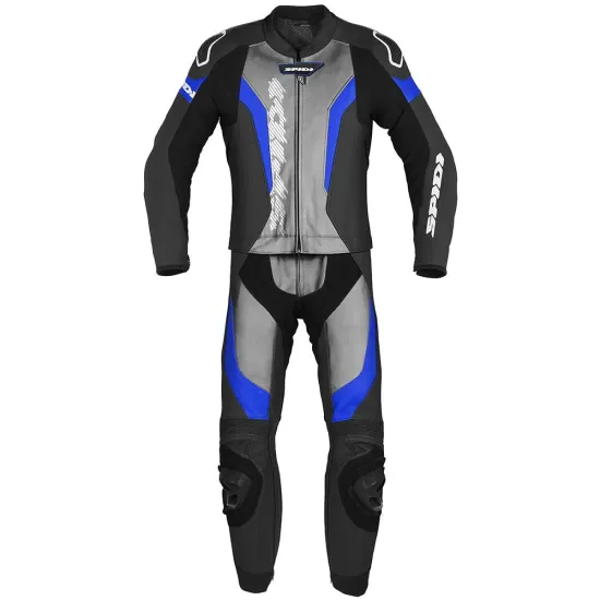 Кожен мото екип SPIDI LASER TOURING Black/Blue 2PC с CE протектори и гъвкави панели