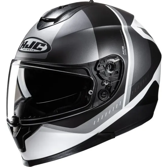 Каска HJC C70N ALIA BLACK/WHITE/GRAY - поликарбонатна full-face каска с вградени слънчеви очила и антибактериален интериор