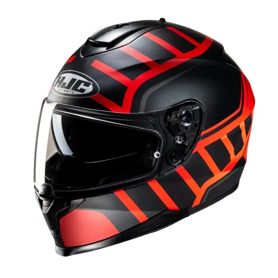 Каска HJC C70N HOLT BLACK/RED - поликарбонатна каска с слънчеви очила