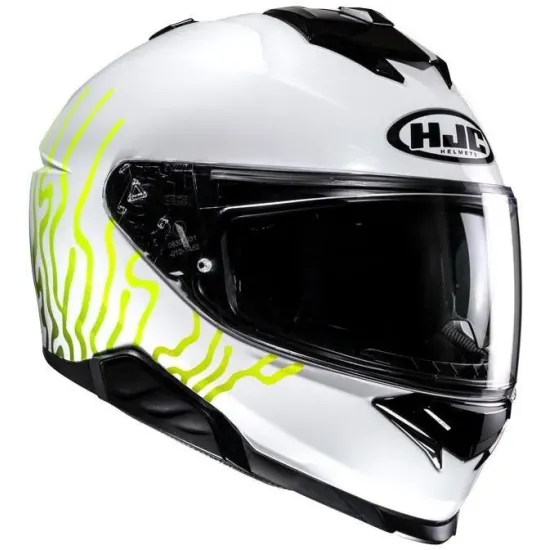 Каска HJC i71 CELOS WHITE/BLACK/GREEN - шосейна каска с поликарбонатна конструкция и слънцезащитен визьор