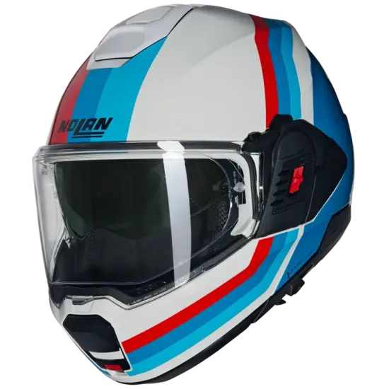 Каска Nolan N120-1 Lineo N-Com 347 White Blue Red – модулна каска с аеродинамичен дизайн