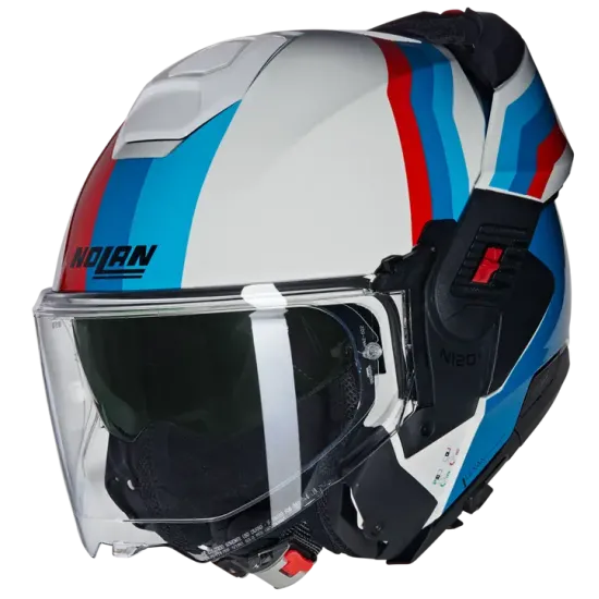 Каска Nolan N120-1 Lineo N-Com 347 White Blue Red – модулна каска с аеродинамичен дизайн