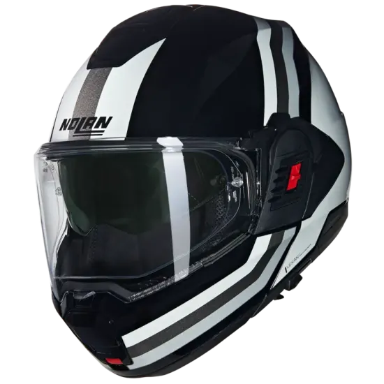 Каска Nolan N120-1 Lineo N-Com 348 Black White Silver – модулна каска с аеродинамичен дизайн