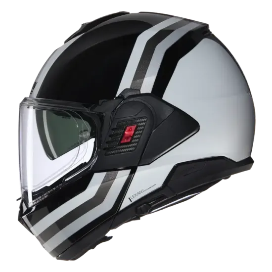 Каска Nolan N120-1 Lineo N-Com 348 Black White Silver – модулна каска с аеродинамичен дизайн