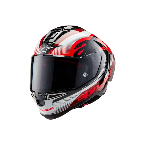 Каска ALPINESTARS Supertech R10 Team Black/Carb/Red/White – високотехнологична защита за състезания