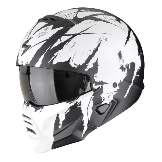 Мото каска Scorpion EXO-COMBAT II MARAUDER Matt Black White с подвижна маска