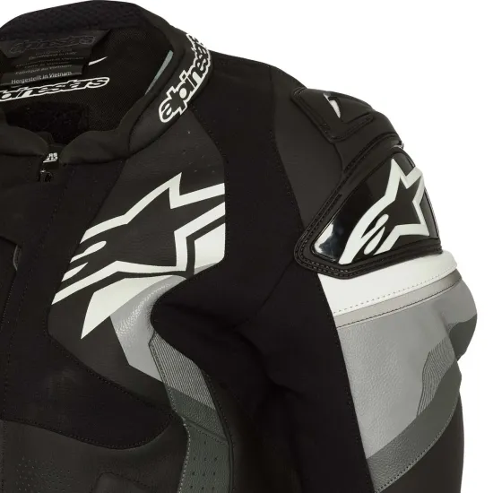 Кожено мото яке ALPINESTARS ATEM V4 BLACK/GRAY/WHITE с вградени NUCLEN RR протектори и светлоотразителни елементи