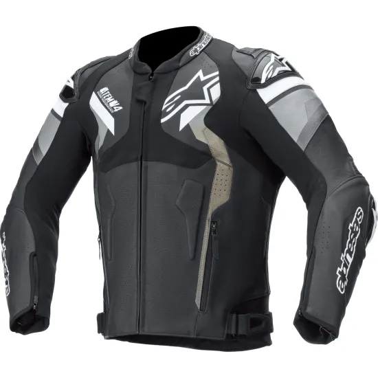 Кожено мото яке ALPINESTARS ATEM V4 BLACK/GRAY/WHITE с вградени NUCLEN RR протектори и светлоотразителни елементи