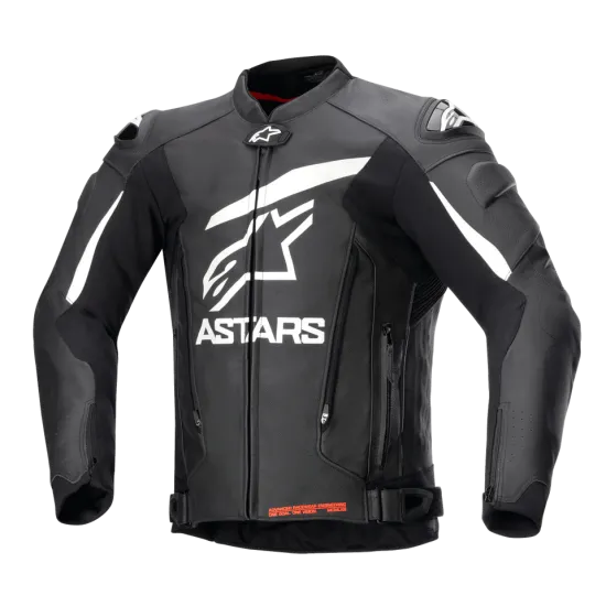 Кожено мото яке ALPINESTARS GP PLUS R V4 BLACK/WHITE с Nucleon Flex Plus протектори и DFS слайдери
