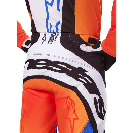 Мотокрос брич ALPINESTARS TECHSTAR MELT ORANGE/BLUE - леки и издръжливи с оптимално прилягане