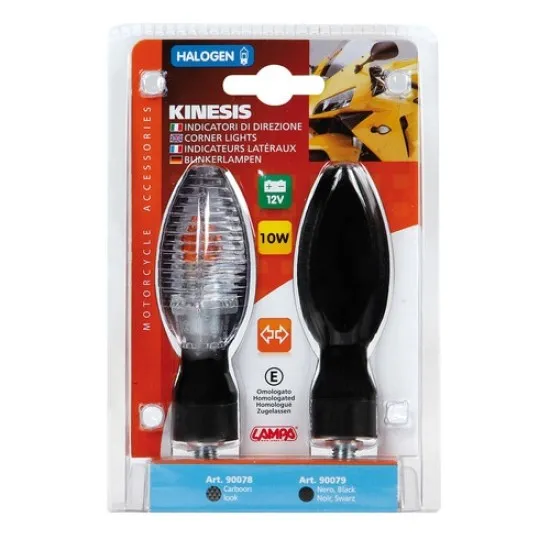 Мото мигачи KINESIS BLACK 90079 E – жълта светлина, 12V, E-mark