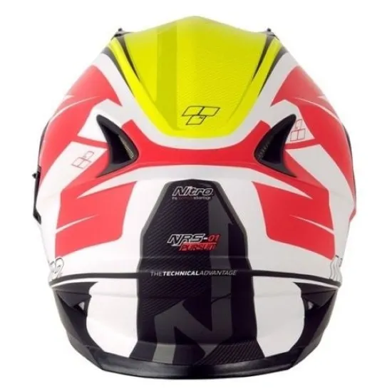 Каска NITRO NRS-01 CAMBER WHITE/YELLOW/RED с аеродинамична форма и вградени слънчеви очила