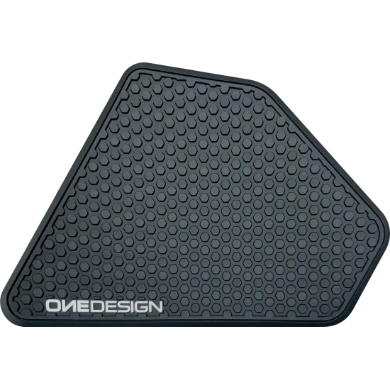 Сив странични протектор за мотоциклет с шестоъгълна honeycomb текстура и бяло ONEDESIGN лого в долния ляв ъгъл