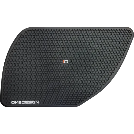 Черен страничен протектор за резервоар OneDesign с мрежеста текстура от рельефни кръгчета и централно лого
