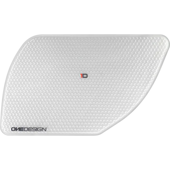 Прозрачен протектор за резервоар OneDesign с противоплъзгаща текстура и червено лого, размери 330.2 x 197.6 мм