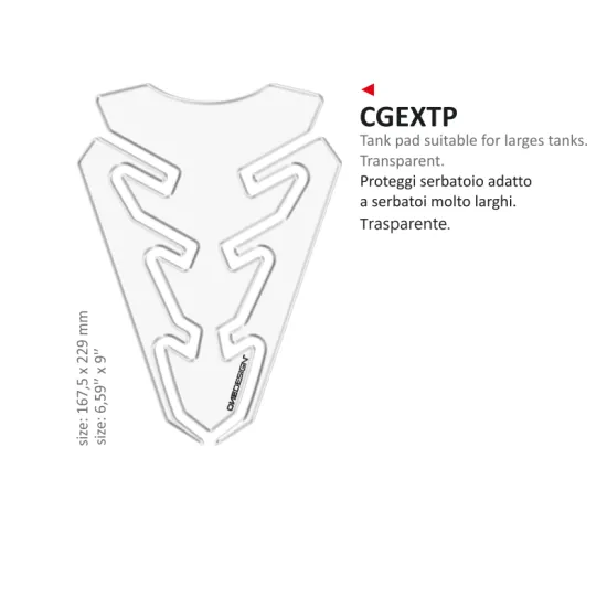 Прозрачен протектор за мотоциклетен резервоар CGEXTP с контурна форма и размери 229x167.5мм