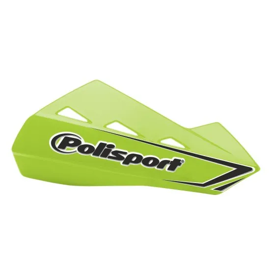 Предпазител за кормило Polisport QWEST в ярък флуоресцентен жълт цвят с черно лого, три вентилационни отвора и аеродинамичен дизайн