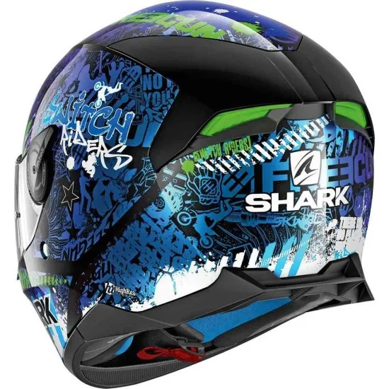 Каска SHARK SKWAL 2.2 REPLICA SWITCH RIDERS 2 BLACK/BLUE/GREEN - LED осветление и стилен дизайн