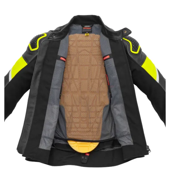 Кожено мото яке SPIDI IGNITE BLACK/FLUO YELLOW с WARRIOR TECH протектори и италианска кожа