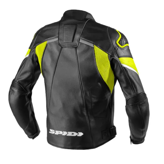 Кожено мото яке SPIDI IGNITE BLACK/FLUO YELLOW с WARRIOR TECH протектори и италианска кожа