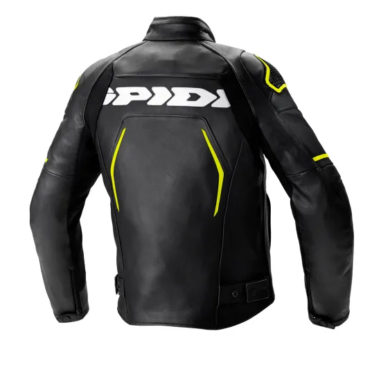 Кожено мото яке SPIDI EVORIDER 2 BLACK/FLUO YELLOW с WARRIOR протектори и мрежеста подплата