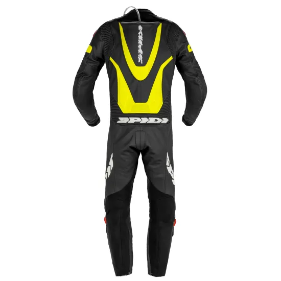 SPIDI LASER PRO PERFORATED 1PC BLACK/FLUO YELLOW - кожен мото екип с Hydroback система и регулируеми плъзгачи Кожен мото екип SPIDI LASER PRO PERFORATED 1PC BLACK/FLUO YELLOW с аеродинамична гърбица и CE сертифицирани протектори