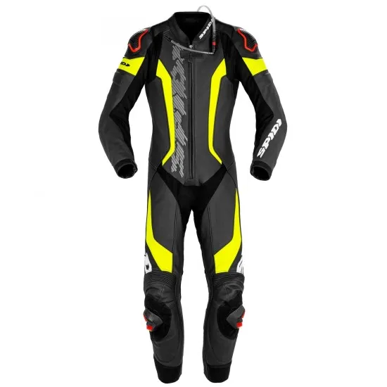 SPIDI LASER PRO PERFORATED 1PC BLACK/FLUO YELLOW - кожен мото екип с Hydroback система и регулируеми плъзгачи Кожен мото екип SPIDI LASER PRO PERFORATED 1PC BLACK/FLUO YELLOW с аеродинамична гърбица и CE сертифицирани протектори
