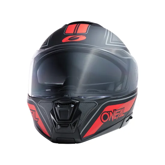 Отваряема каска M-SRS STRING V.22 BLACK/RED с матово покритие и вграден слънчев визьор