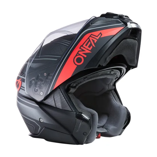 Отваряема каска M-SRS STRING V.22 BLACK/RED с матово покритие и вграден слънчев визьор