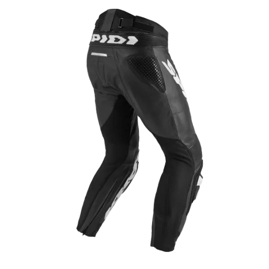 Кожен мото панталон SPIDI RR PRO WARRIOR BLACK/WHITE с военни протектори и микрометрична система