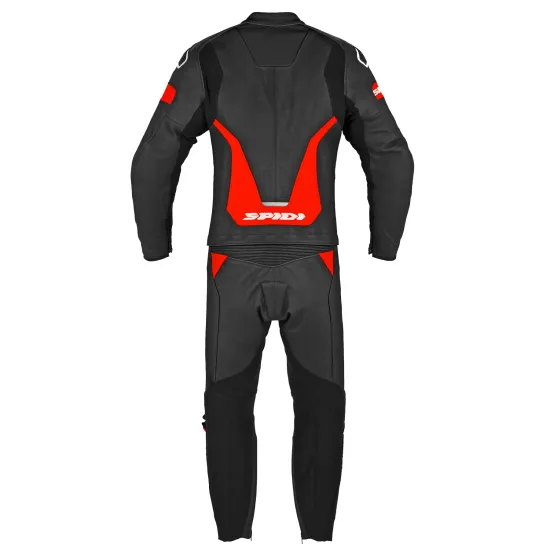 Кожен мото екип SPIDI LASER TOURING BLACK/RED 2PC с гъвкави панели и перфорации