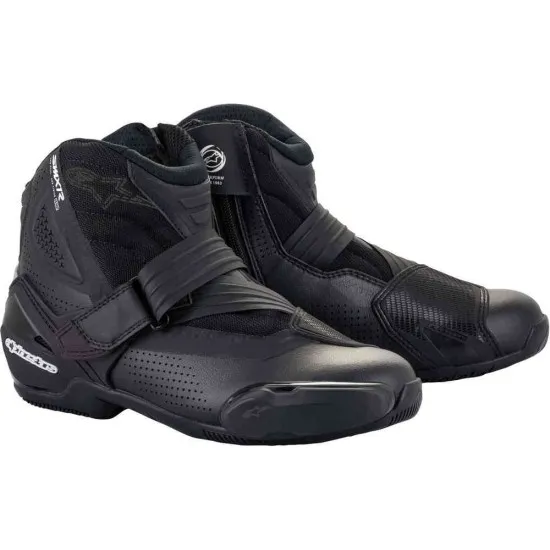 Мото боти Alpinestars SMX-1 R V2 Vented BLACK с TPU протектори и перфорирана горна част за отличен въздушен поток