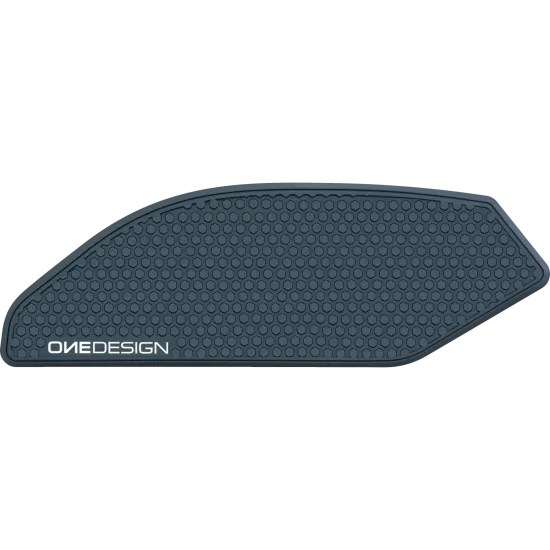 Черни странични протектори с хексагонална текстура и OneDesign лого, монтирани на сив резервоар на мотоциклет