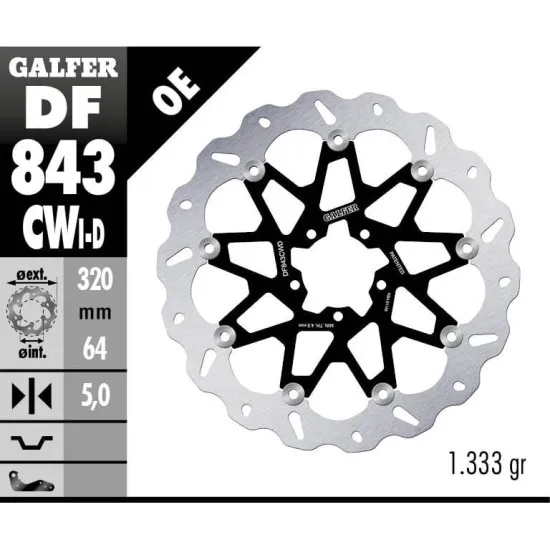 Плаващ преден спирачен диск Galfer WAVE FLOATING COMPLETE (C. ALU.) 320x5mm DF843CWD - Спирачни дискове от марка GALFER