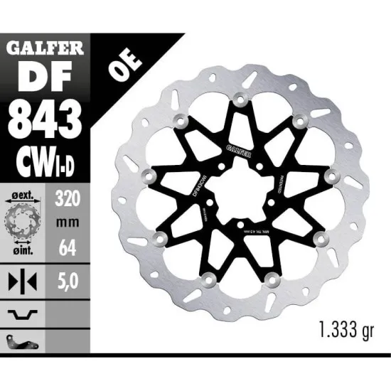 Плаващ преден спирачен диск Galfer WAVE FLOATING COMPLETE (C. ALU.) 320x5mm DF843CWI - Спирачни дискове от марка GALFER