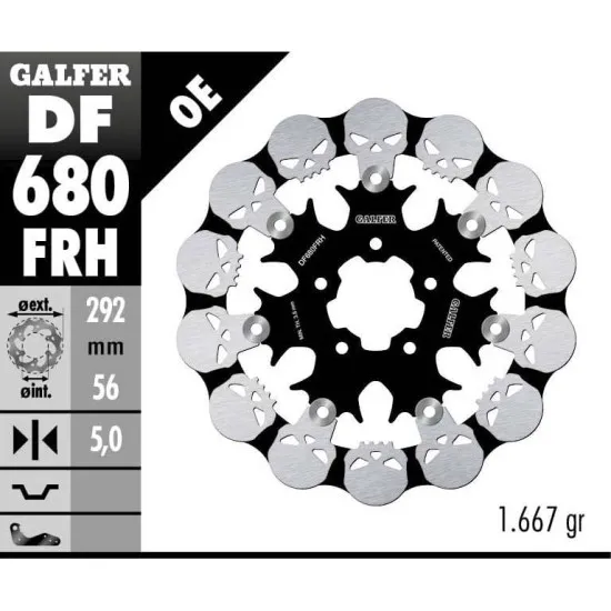 Плаващ преден спирачен диск Galfer WAVE SKULL DESIGN FLOATING (C. STEEL) 292x5mm DF680FRH - Спирачни дискове от марка GALFER