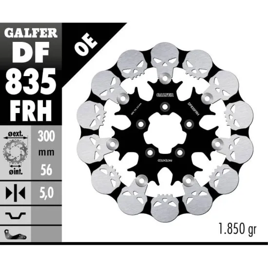Плаващ преден спирачен диск Galfer WAVE SKULL DESIGN FLOATING (C. STEEL) 300x5mm DF835FRH - Спирачни дискове от марка GALFER