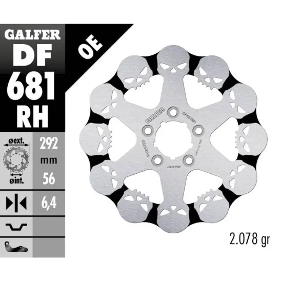 Заден спирачен диск Galfer WAVE SKULL DESIGN FIXED 292x6.4mm DF681RH - Спирачни дискове от марка GALFER
