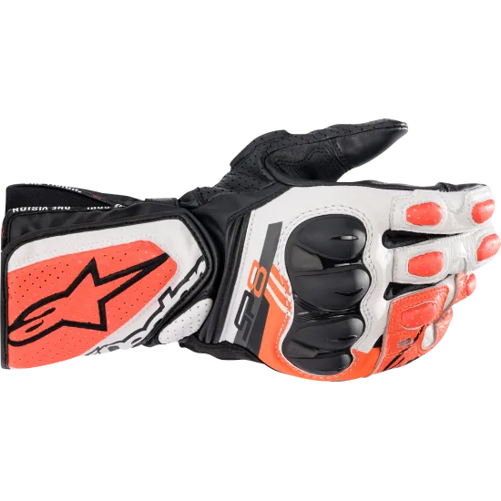 КОЖЕНИ РЪКАВИЦИ ALPINESTARS SP-8 V3 BLACK/WHITE/RED FLUO - Кожени ръкавици за мотор от марка Alpinestars