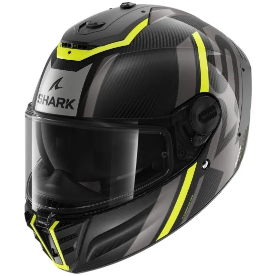 SHARK SPARTAN RS CARBON SHAWN BLACK/GRAY/YELLOW FLUO MATT – карбонова каска с жълти флуоресцентни акценти