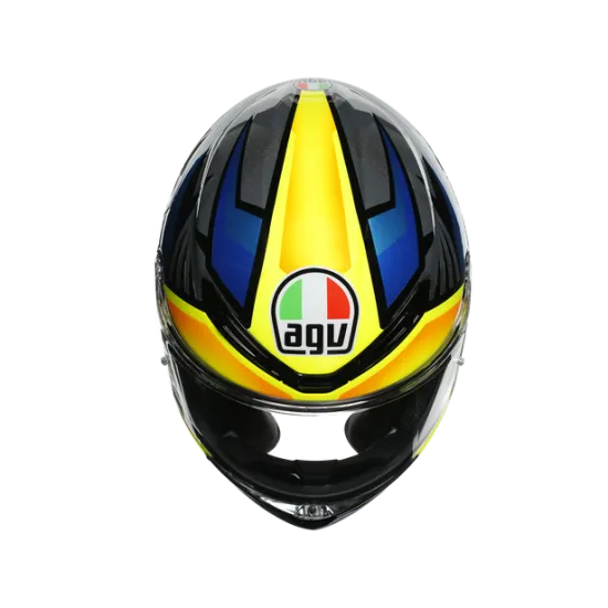 AGV K-6 JOAN BLACK/BLUE/YELLOW – мото каска с карбон-арамидна конструкция и ярък дизайн