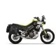 Жълто-черна Aprilia Tuareg 660 с монтирани сиви и черни странични куфари SHAD чрез 4P система