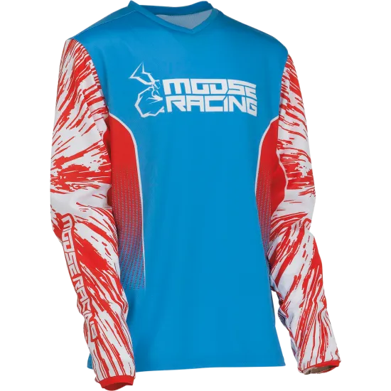 Детска мотокрос блуза MOOSE RACING AGROID WHITE/RED/BLUE, дишаща мрежа, сублимирани графики