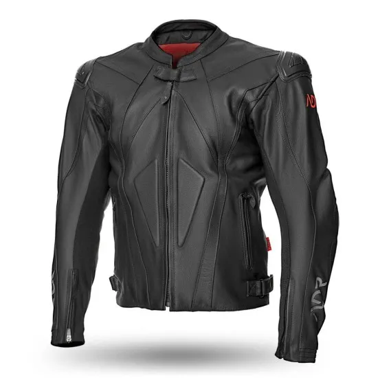 Кожено мото яке ADRENALINE SYMETRIC BLACK с протектори за рамене, лакти и гръб