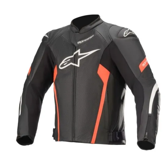 Кожено мото яке ALPINESTARS FASTER V2 AIRFLOW BLACK/RED с протектори и вентилационни отвори
