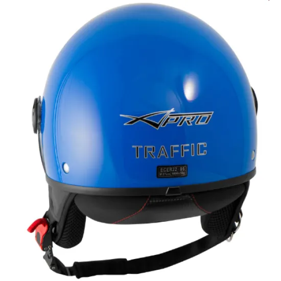 Каска за скутер TRAFFIC BLUE с вградени слънчеви очила и антибактериален интериор