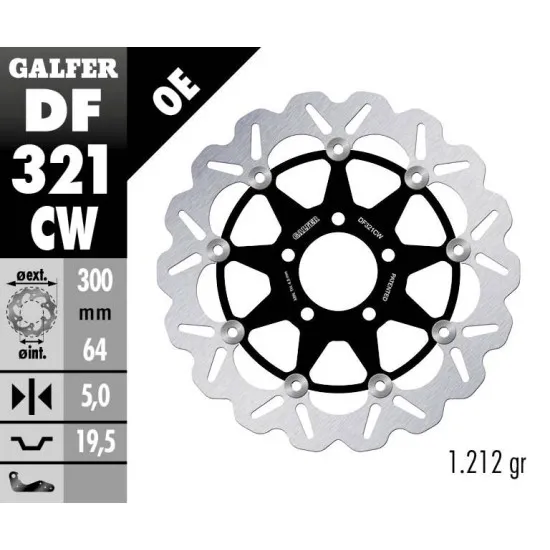 Плаващ преден спирачен диск Galfer WAVE FLOATING COMPLETE (C. ALU.) 300x5mm DF321CW - Спирачни дискове от марка GALFER