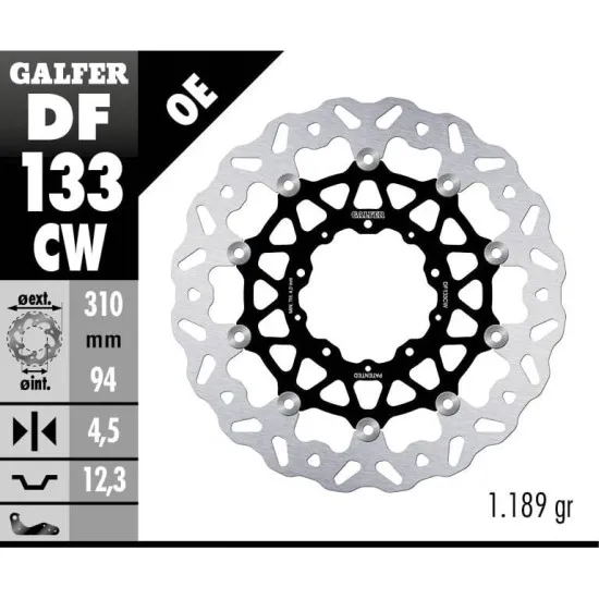 Плаващ преден спирачен диск Galfer WAVE FLOATING COMPLETE (C. ALU.) 310x4,5mm DF133CW - Спирачни дискове от марка GALFER