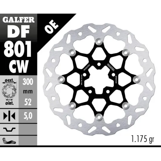 Плаващ преден спирачен диск Galfer WAVE FLOATING COMPLETE (C. ALU.) 300x5mm  DF801CW - Спирачни дискове от марка GALFER