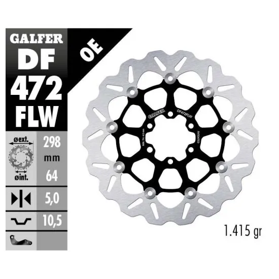 Плаващ преден/заден спирачен диск Galfer WAVE FLOATING (C. STEEL) 298x5mm DF472FLW - Спирачни дискове от марка GALFER